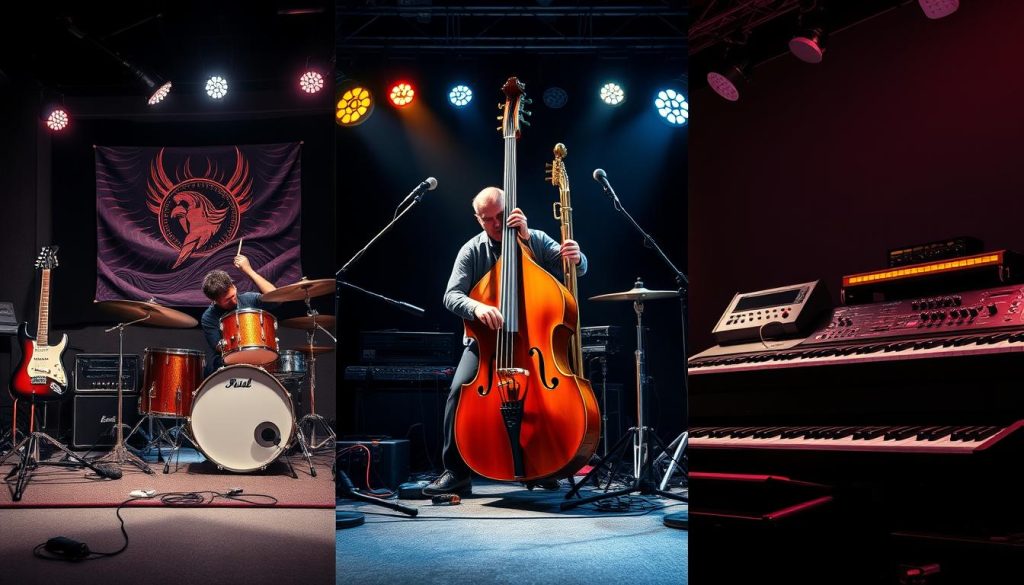 Berbagai alat musik band lengkap untuk genre rock, jazz, dan pop Berbagai alat musik band lengkap untuk genre rock, jazz, dan pop